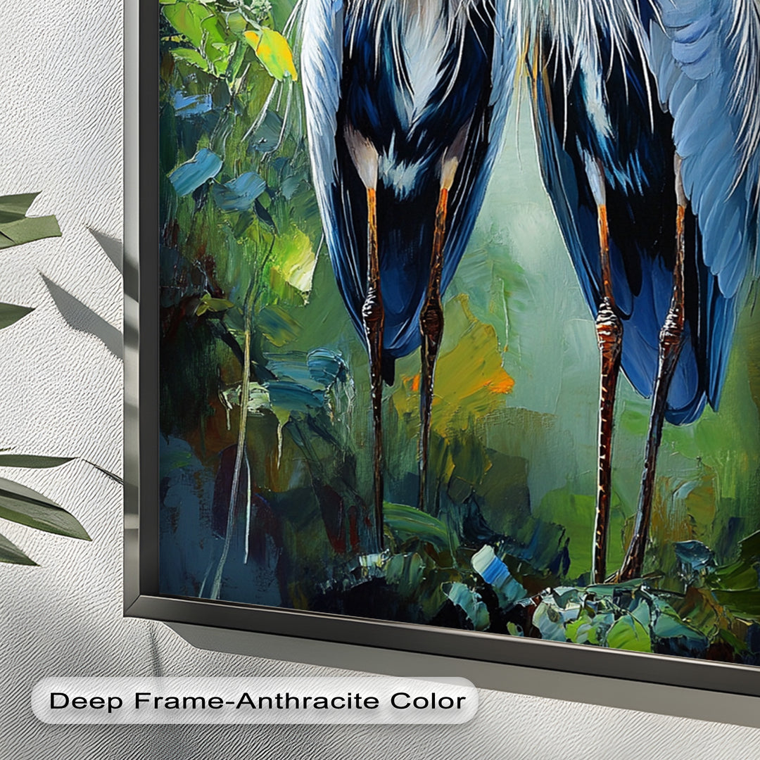 Pair of Herons in Forest Light – Animal Oil Painting
