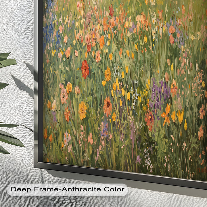 Wildflower Field Impressionist – Framed Landscape Oil Painting