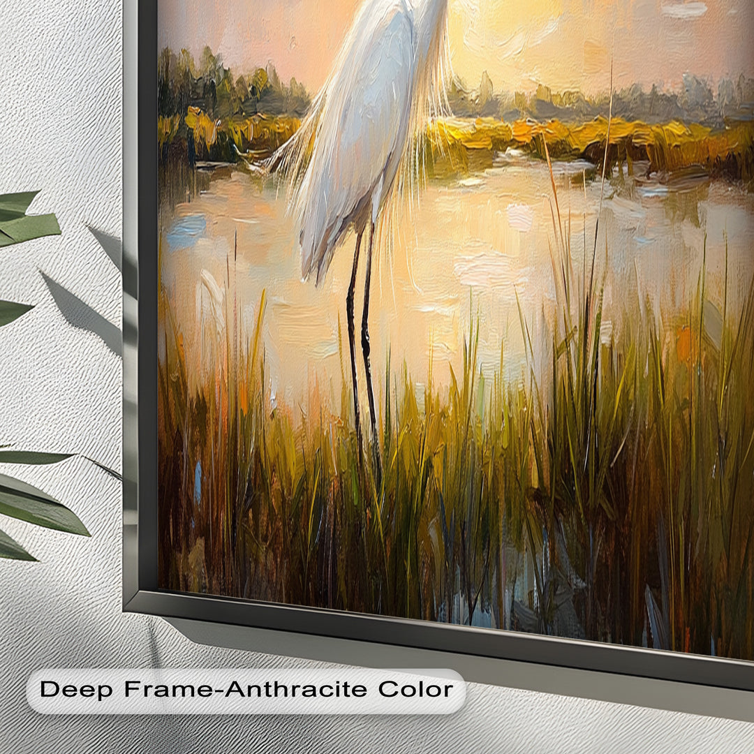 White Egret at Sunset – Animal Oil Painting