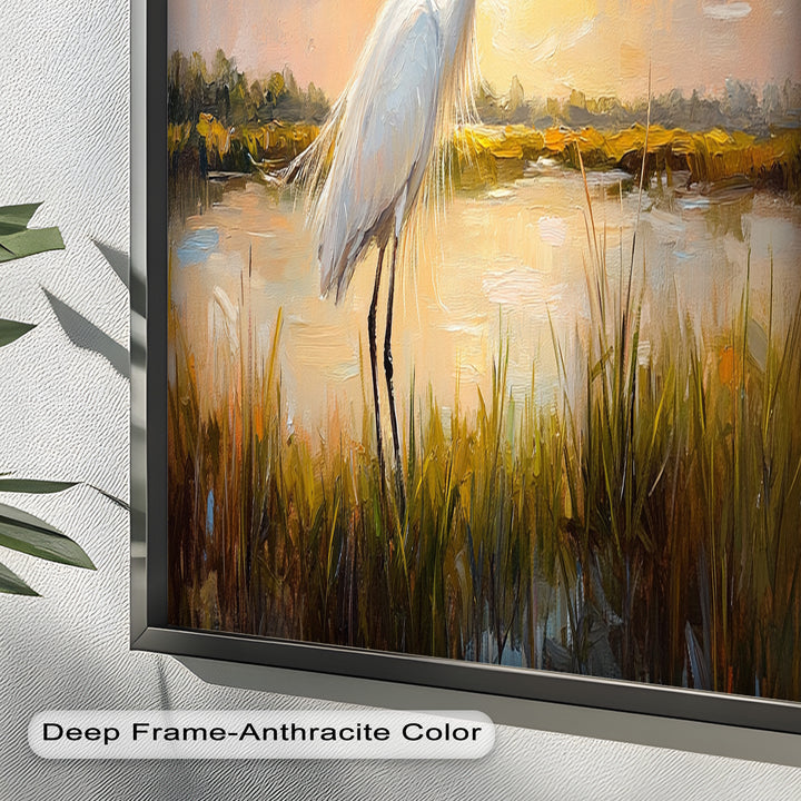 White Egret at Sunset – Animal Oil Painting