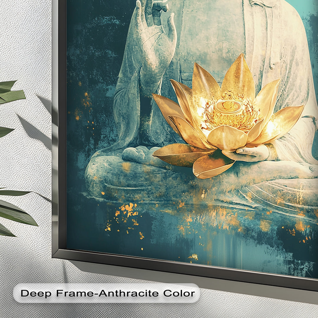 Buddha with Lotus Flower Wall Art – Religious Oil Painting