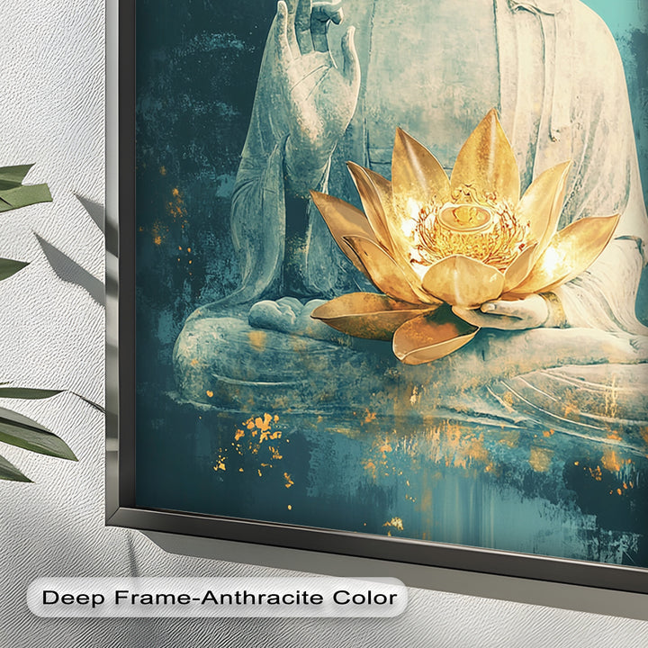 Buddha with Lotus Flower Wall Art – Religious Oil Painting