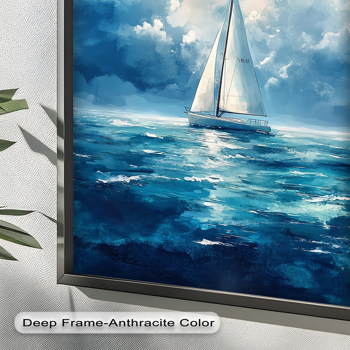 Blue Sky – White Sailboat Oil Painting