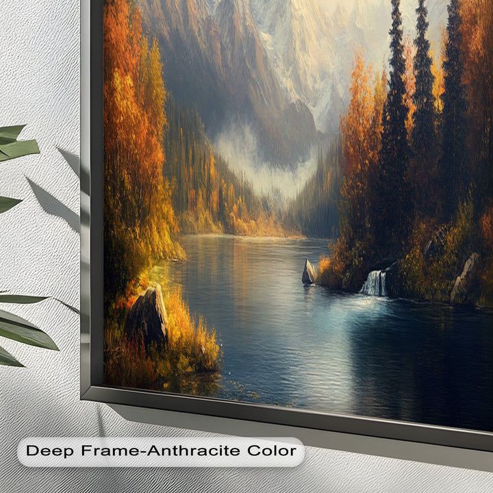 Herbstliche Seewandkunst – Ölgemälde einer Berglandschaft