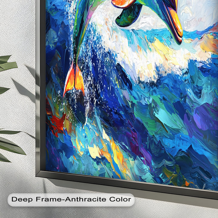 Dolphin Leaping Through Ocean Waves – Animal Oil Painting