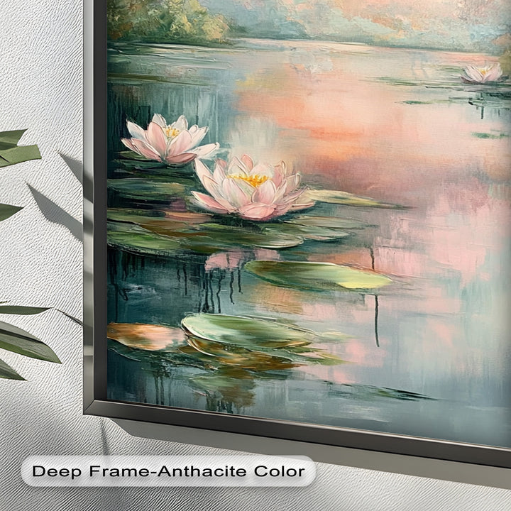 Pastel Water Lilies in Tranquil Lake - Flower Oil Painting