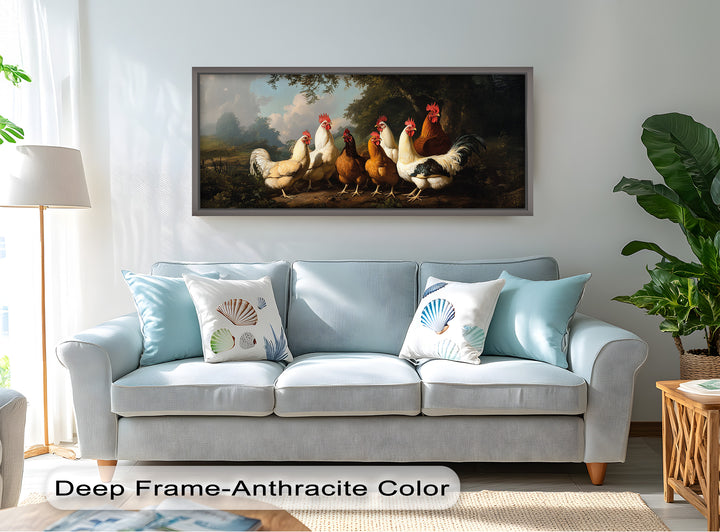 Roosters and Hens in a Countryside Clearing - Animal Oil Painting
