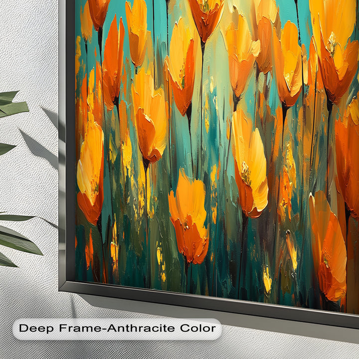 Leuchtend orangefarbene Mohnblumen-Wandkunst – Blumen-Ölgemälde
