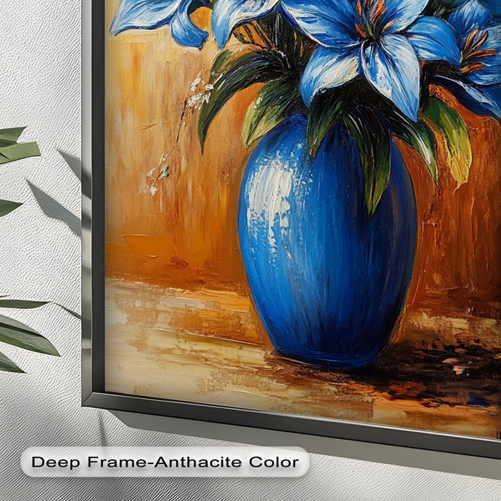 Azure Blossoms in a Blue Vase – Flower Oil Painting