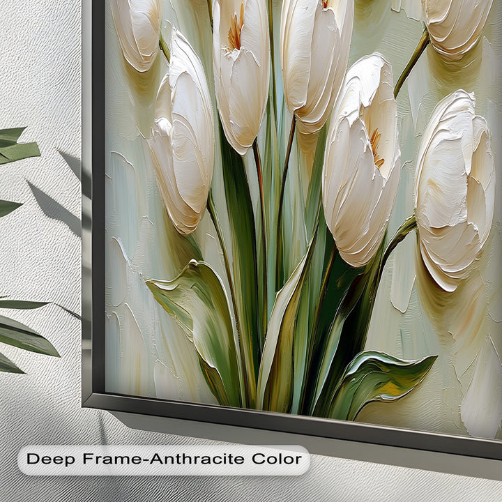 Whispers of Spring – Creamy White Tulip Bouquet Flower Oil Painting