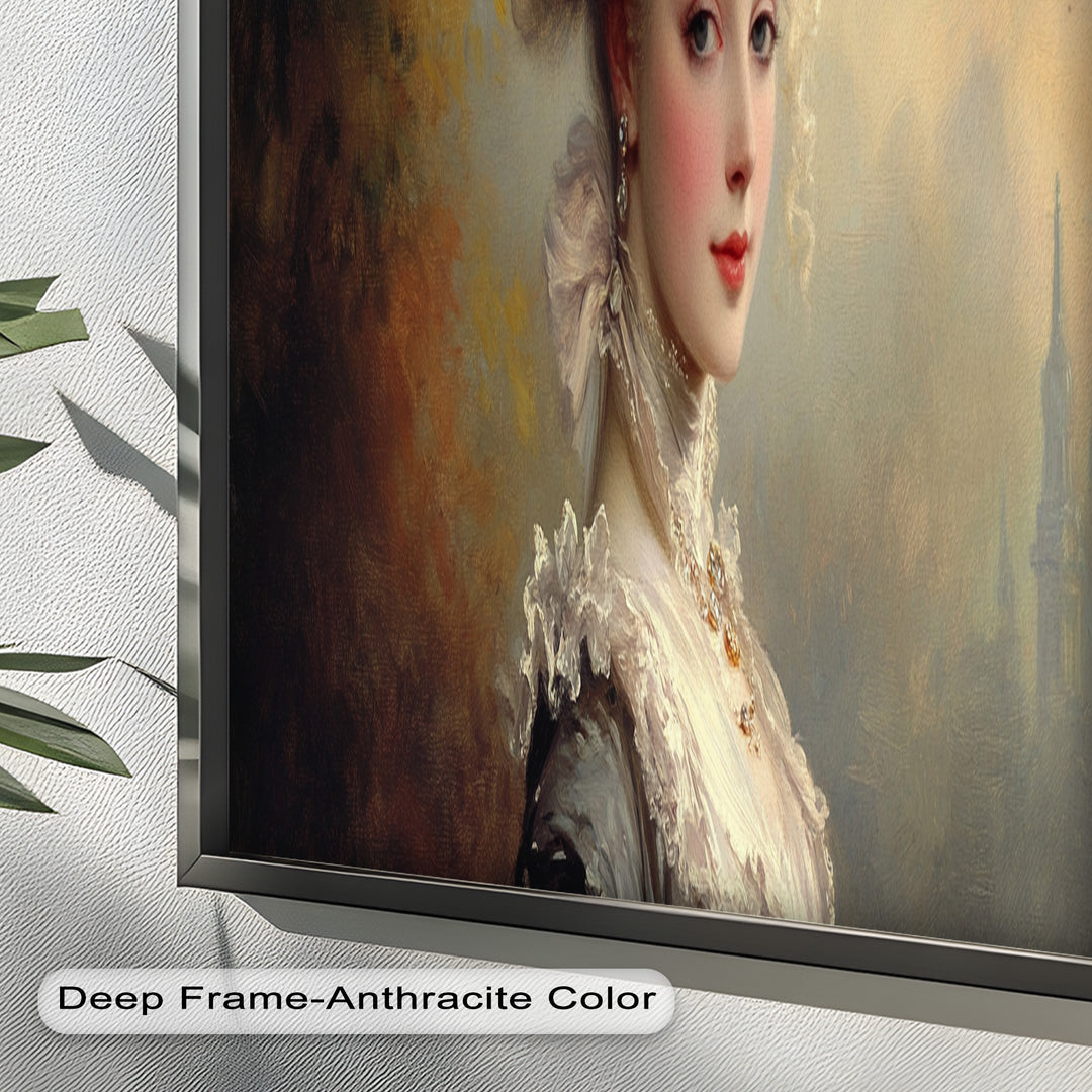 Rococo Grace Oil Painting – Portrait of a Noblewoman in Ivory Lace