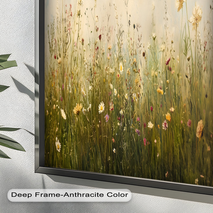 Vintage Meadow with Blooming Flowers – Serene Nature Oil Painting