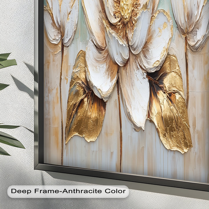 Golden Bloom Lotus – Floral Oil Painting