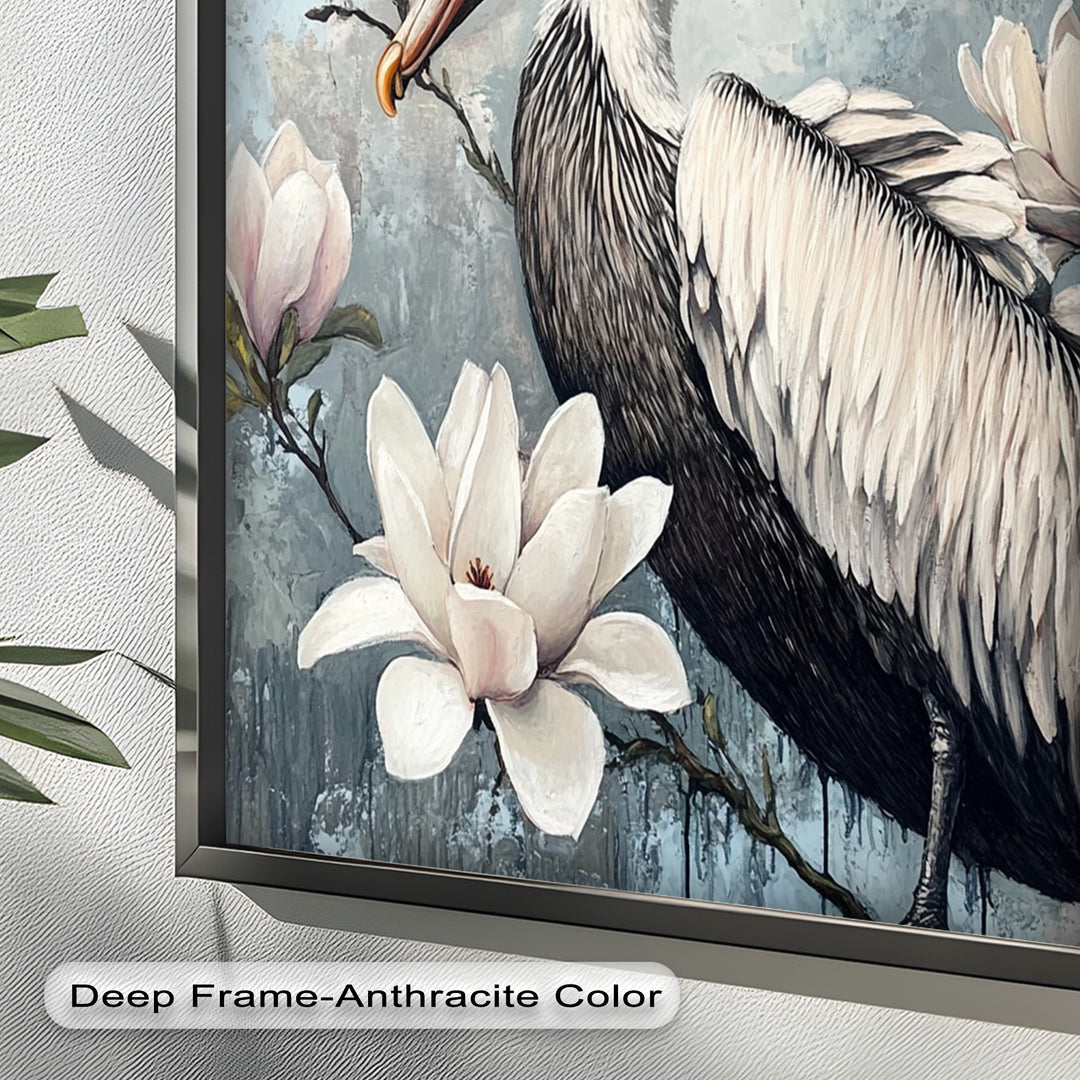 White Pelican Among Magnolia Blossoms - Animal Oil Painting