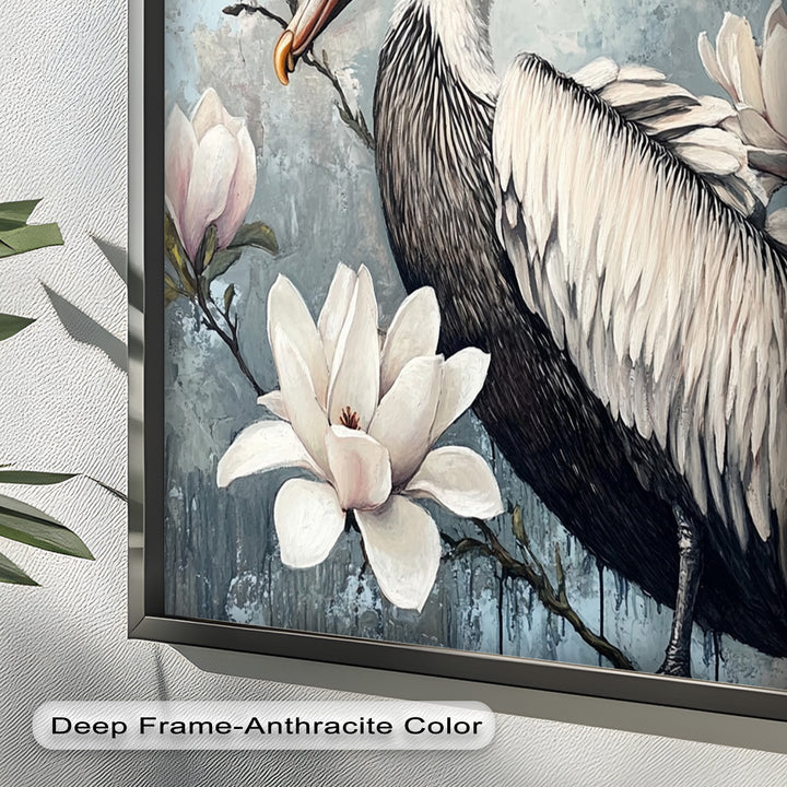 White Pelican Among Magnolia Blossoms - Animal Oil Painting