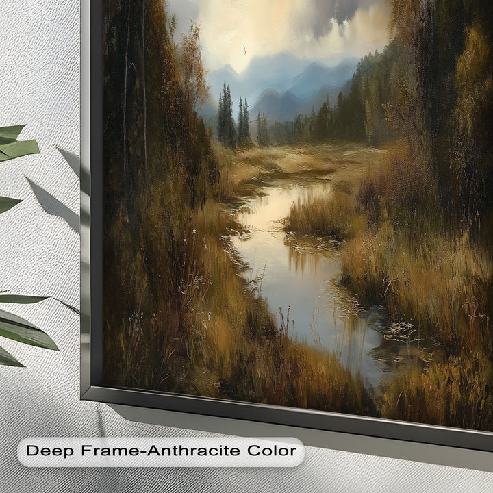 Herbstliche Flussszene Wandkunst – Landschaftsölgemälde