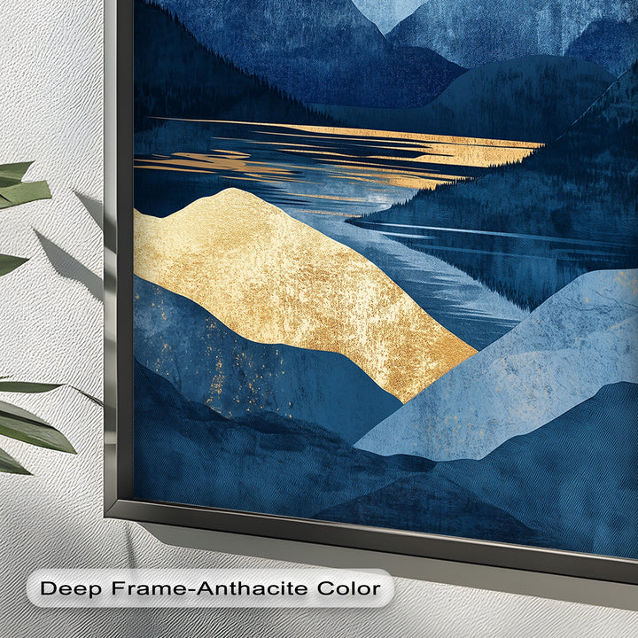 Golden Horizon – Abstract Blue Mountain Landscape Oil Painting