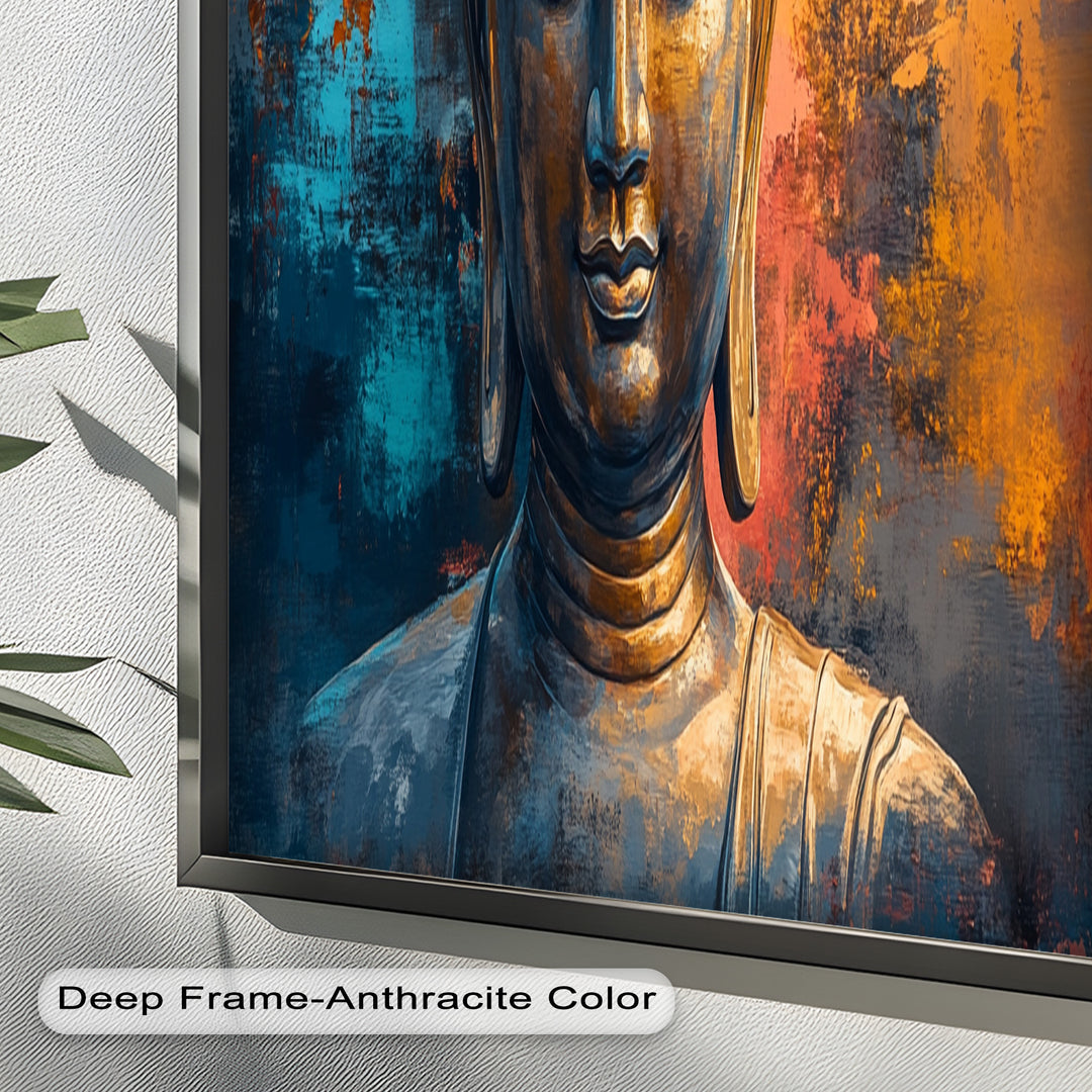 Vibrant Buddha Portrait Wall Art – Religious Oil Painting