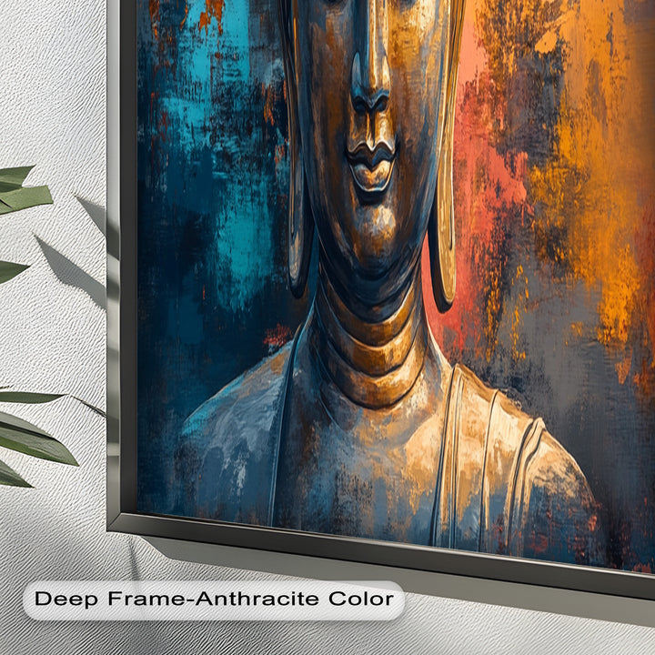Vibrant Buddha Portrait Wall Art – Religious Oil Painting