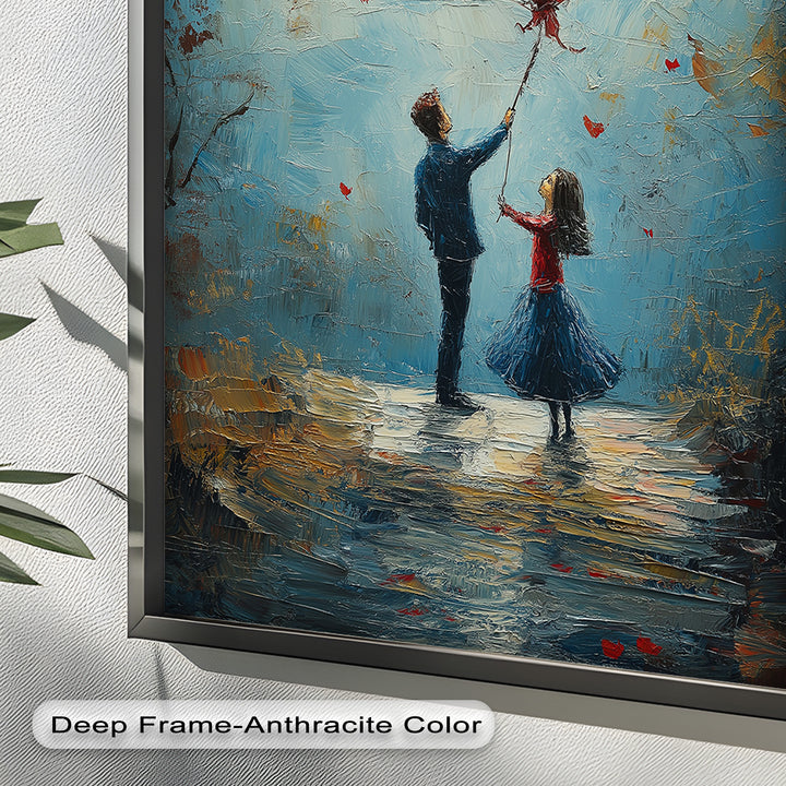Romantic Red Heart Balloon Scene - Love Oil Painting