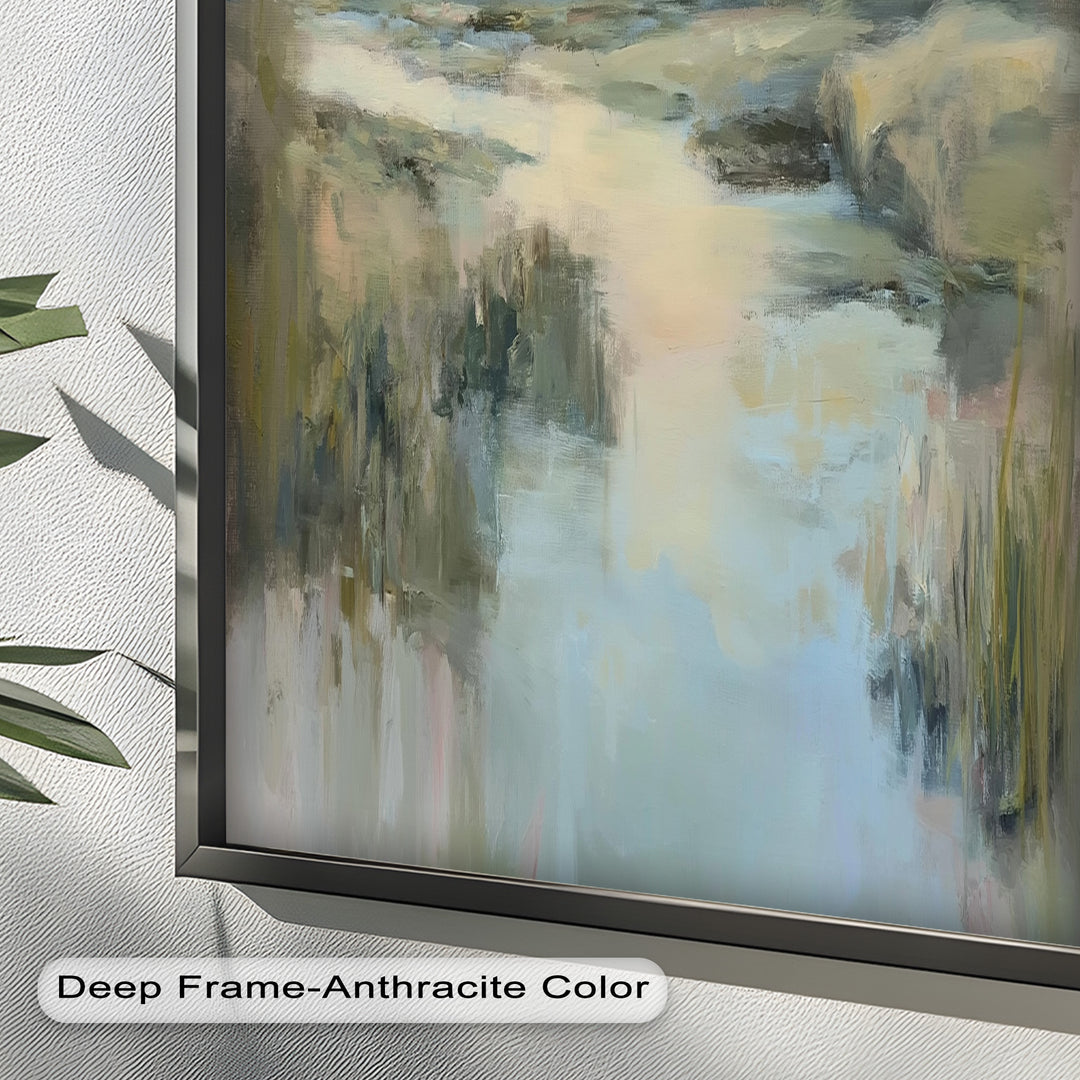 Pastel River Landscape - Framed Oil Painting