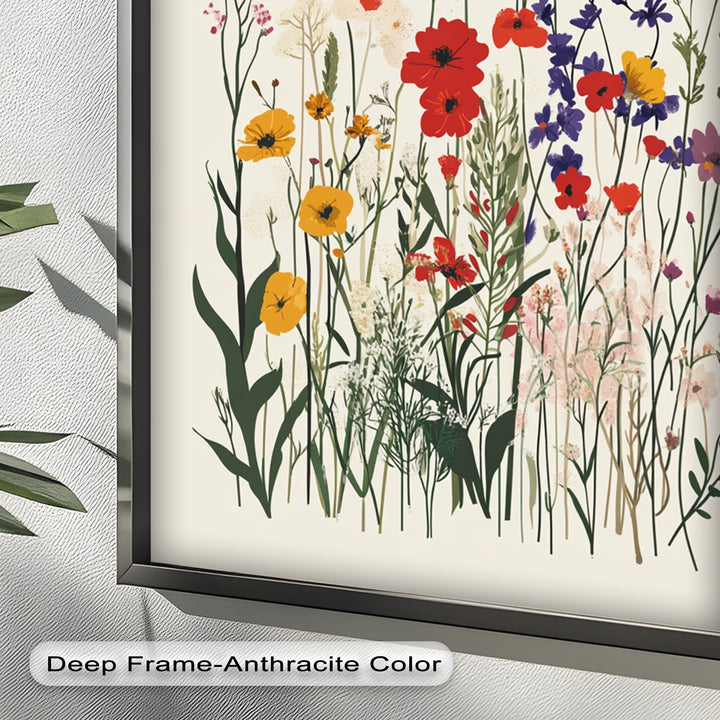 Wild Meadow Bloom – Farbenfrohes botanisches Ölgemälde im Boho-Stil