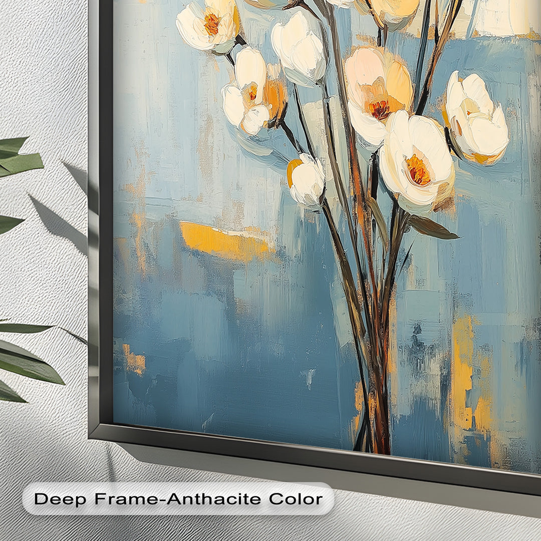 Golden Magnolia – White and Amber Blossoms Flower Oil Painting
