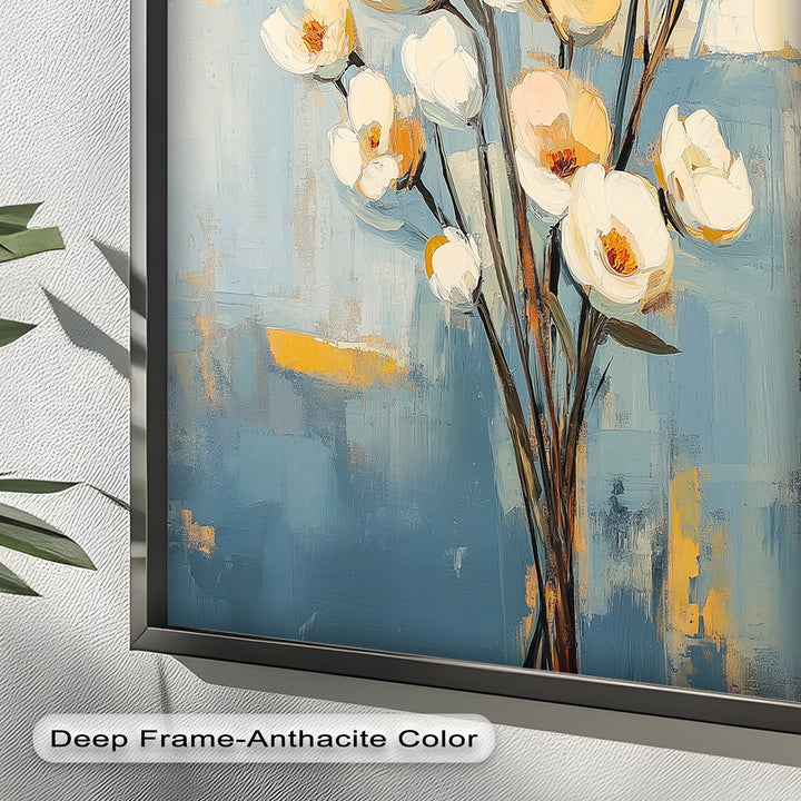 Golden Magnolia – White and Amber Blossoms Flower Oil Painting