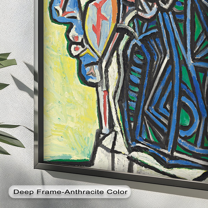Angular Gaze – Geometric Portrait with Blue and Green Lines Picasso Oil Painting