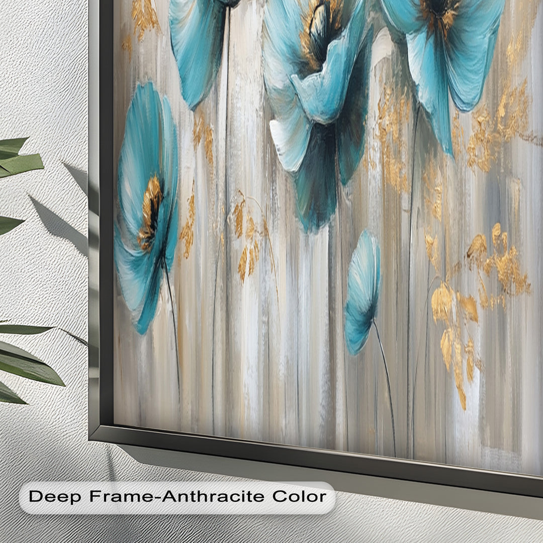 Blue Poppies with Metallic Accents - Flower Oil Painting
