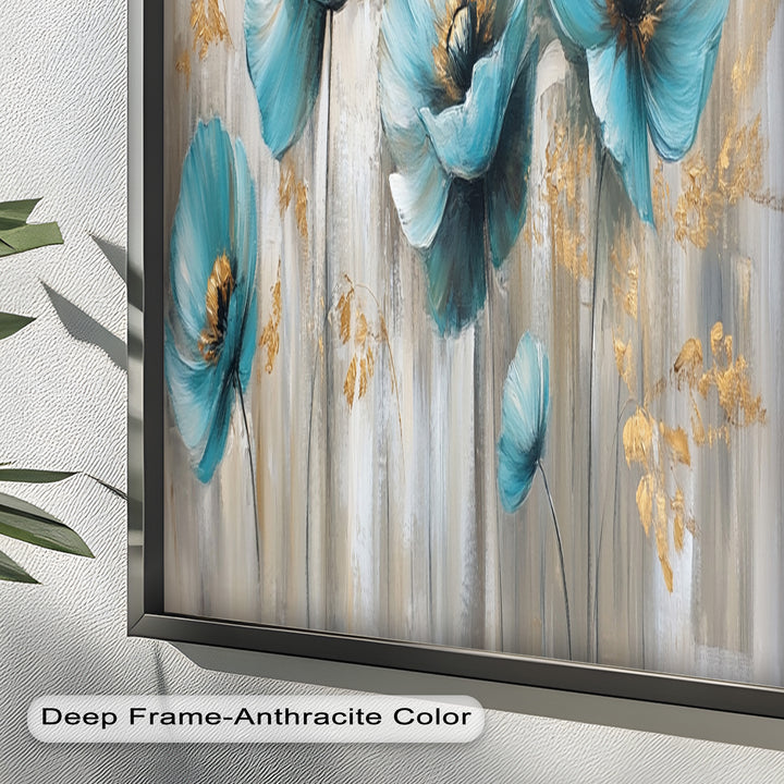Blue Poppies with Metallic Accents - Flower Oil Painting