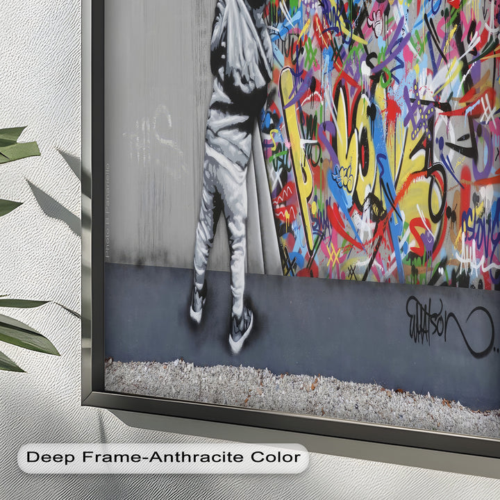 Beyond the Curtain – Banksy-Inspired Graffiti Oil Painting