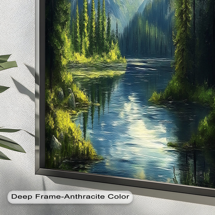 Bergsee-Wald-Wandkunst – Gerahmtes Ölgemälde