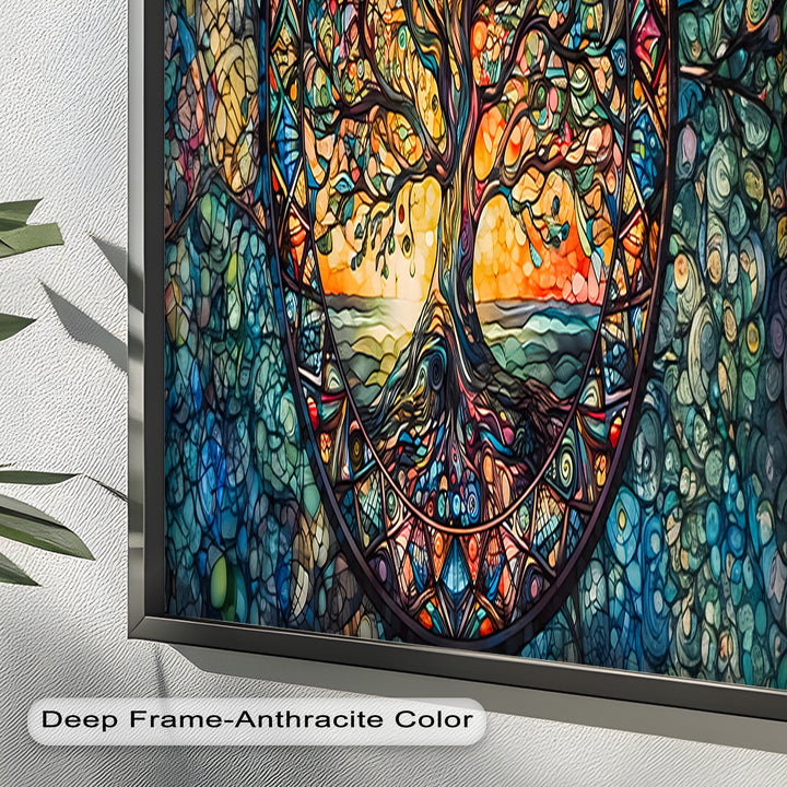 Lebensbaum Mandala Wandkunst – Farbenfrohes gerahmtes Ölgemälde