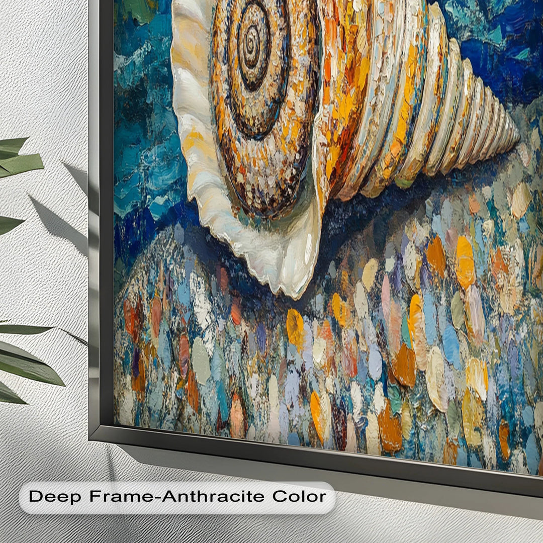 Whispers of the Sea – Spiral Shell on Coastal Shoreline Oil Painting - MyPhotoStation