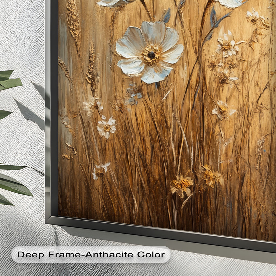 White Wildflowers in Wheat Field - Oil Painting
