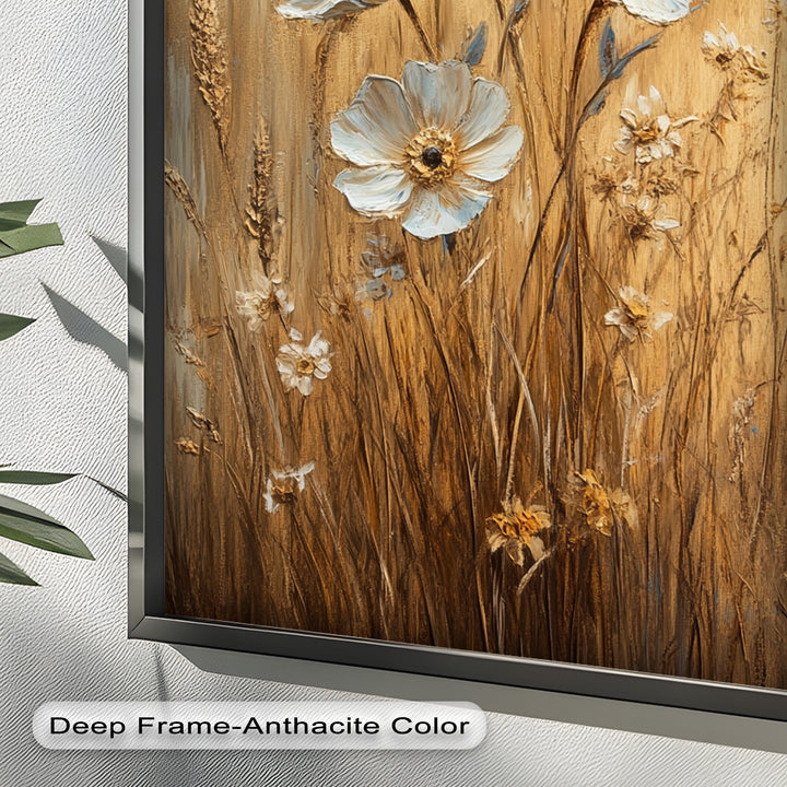 White Wildflowers in Wheat Field - Oil Painting