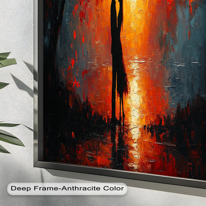 Passionate Kiss Beneath Autumn Flames - Love Oil Painting