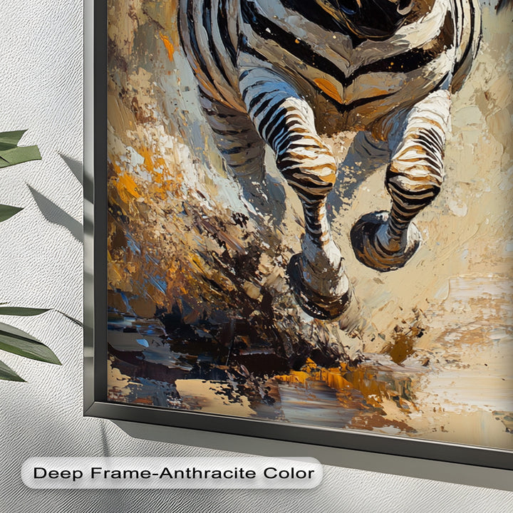 Charging Zebra in Dust Storm – Wildlife Animal Oil Painting