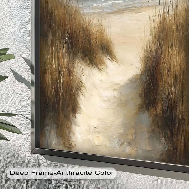 Sandstrandweg Wandkunst – Küsten-Ölgemälde im Rahmen