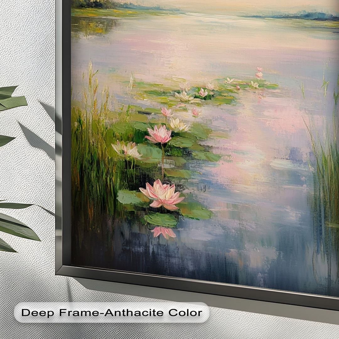 Lotus Tranquility – Seerosen auf pastellfarbenem Seeblumen-Ölgemälde