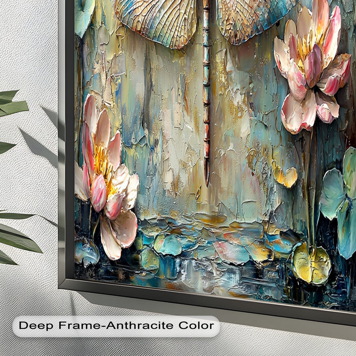 Floral Dragonfly – Framed Botanical Oil Painting