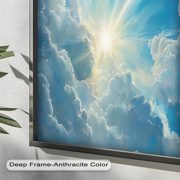 Heavenly Clouds and Radiant Sun – Luminous Sky Oil Painting