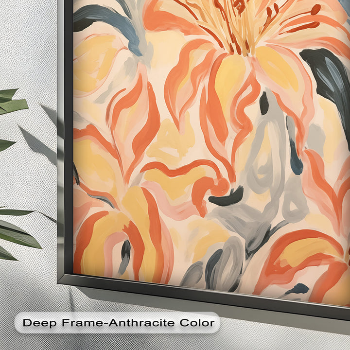 Sunlit Lilies – Abstract Coral Flower Oil Painting