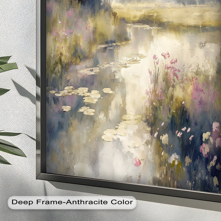 Soft Floral Riverside Wall Art – Romantic Nature Oil Painting