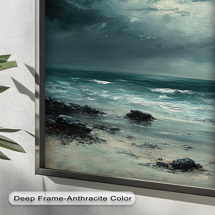 Stormy Beach Wall Art - Seascape Framed Oil Painting