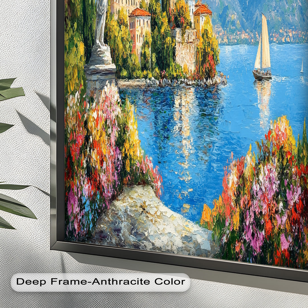 Colorful Italian Lake Town Wall Art – Landscape Oil Painting