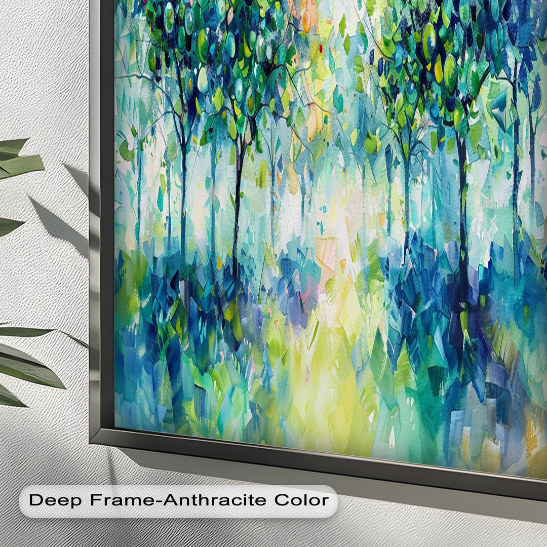 Blue & Green Forest Landscape – Abstract Nature Oil Painting