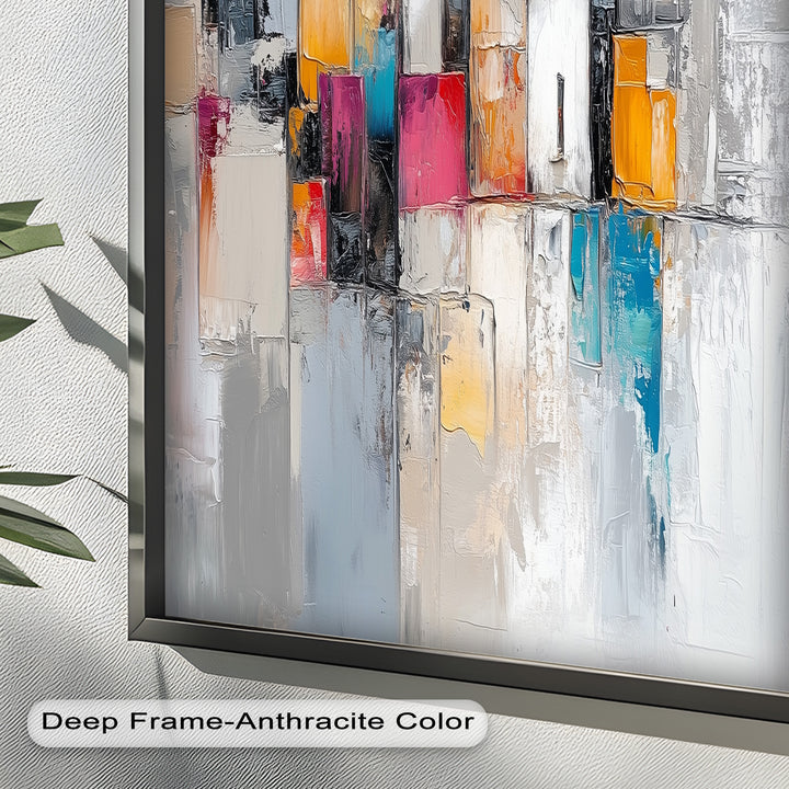 Urban Geometry – Color Block Cityscape Abstract Oil Painting