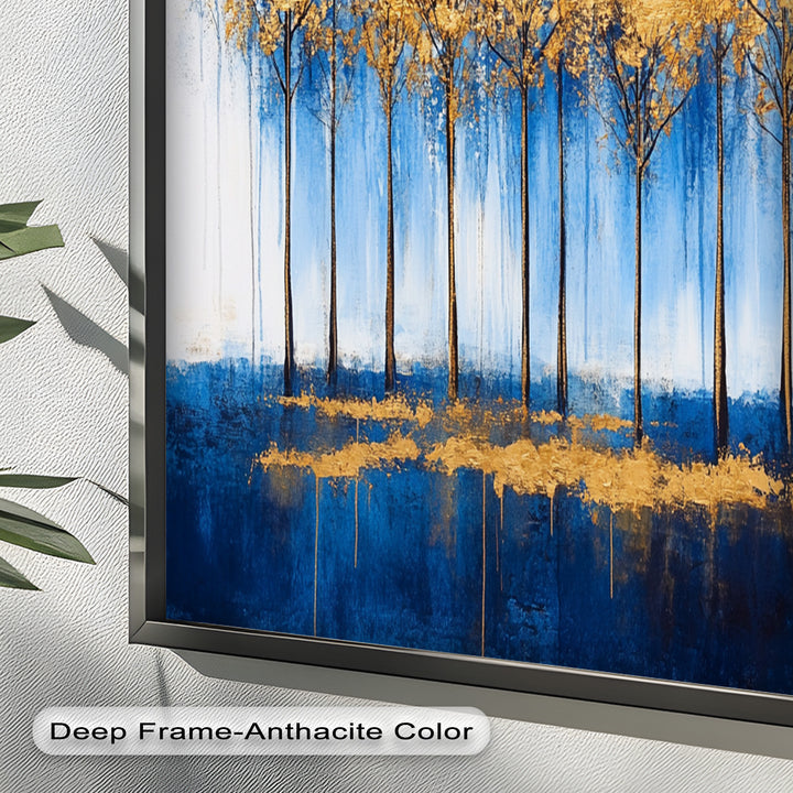 Goldene Bäume am blauen Horizont - Abstraktes Ölgemälde